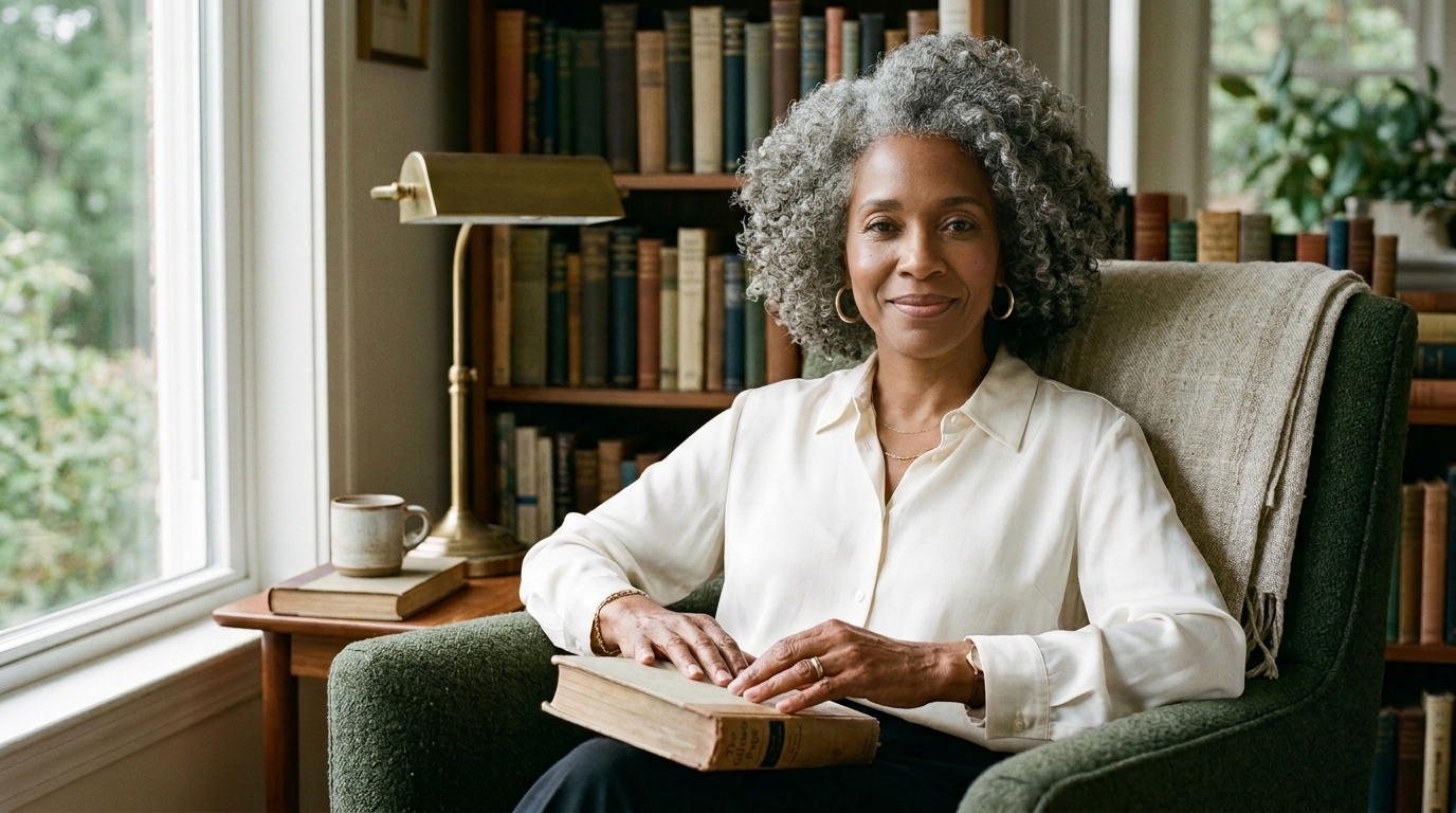 woman in reading chair